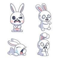 Cute sad rabbit, cartoon style set vector