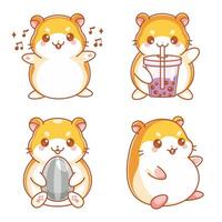 Cute hamster eating cartoon style set vector