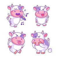 vaca canto en dibujos animados estilo conjunto vector