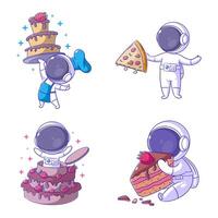 Cute astronaut with food, hand drawn style set vector