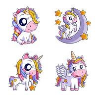 Cute unicorn with stars, hand drawn style set vector