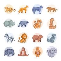 Cute wild animal design, cartoon style set vector