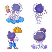 Cute astronaut feeling love, cartoon style set vector