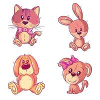 Cute dog, cat, and rabbit, hand drawn style set vector