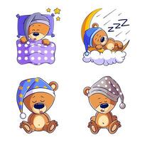 Cute bear sleeping, hand drawn style set vector