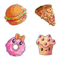 Fast food, hand drawn style set vector