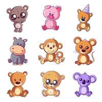 Cute bear, pig, hippo, mouse, and koala, hand drawn style set vector