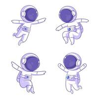 Cute astronaut jumping, cartoon style set vector