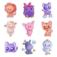 Cute animal pack, hand drawn style set vector