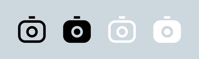 Camera icon set in black and white. Capture buttons signs vector illustration.