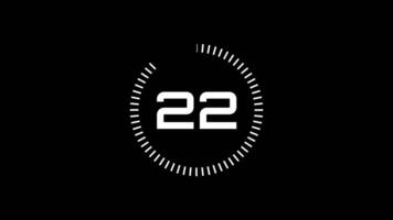 25 seconds countdown timer animation from 25 to 0 seconds. Modern white timer on black background video