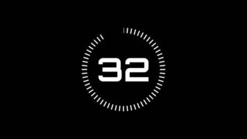 35 seconds countdown timer animation from 35 to 0 seconds. Modern white timer on black background video