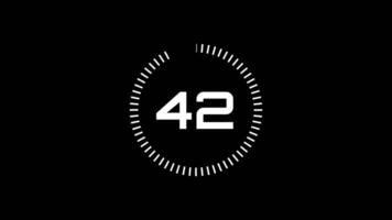 45 seconds countdown timer animation from 45 to 0 seconds. Modern white timer on black background video