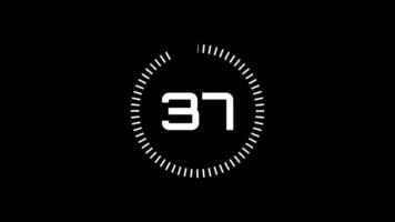 40 seconds countdown timer animation from 40 to 0 seconds. Modern white timer on black background video