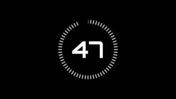 50 seconds countdown timer animation from 50 to 0 seconds. Modern white timer on black background video