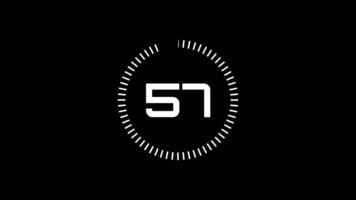 60 seconds countdown timer animation from 60 to 0 seconds. Modern white timer on black background video