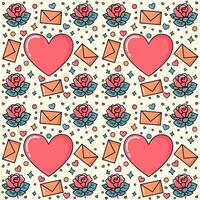 Romantic Whimsy, Pink, Blue, and Orange Rose Illustration Pattern on Cream Background vector