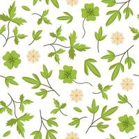 Seamless vector illustration of Spring Flowers and Leaves. Colored Spring wallpaper on a white background.