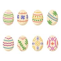 Colored vector illustration with Easter eggs. Set of painted eggs on a white background.