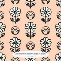 Daisy flower line art with circle element seamless pattern. vector