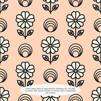 Daisy flower line art with circle element seamless pattern. vector