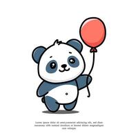 illustration of a cute panda standing and holding a balloon vector