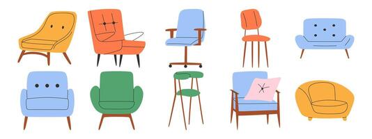 Set of trendy armchairs in scandinavian style. Modern comfortable furniture vector