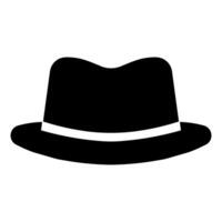 black vector fedora hat icon isolated on white background