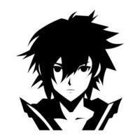 black vector anime boy icon isolated on white background