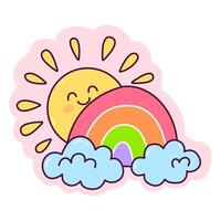 Happy rainbow and sun in the sky vector