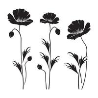 un negro silueta amapola flor conjunto vector