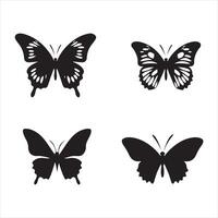 un negro silueta mariposa conjunto vector