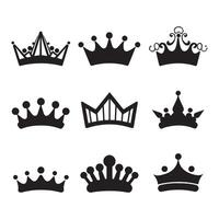 A black silhouette Queen crown set vector