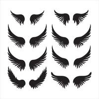 un negro silueta ángel o pájaro ala conjunto vector