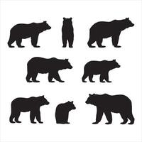 A black silhouette bear set vector