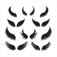 un negro silueta ángel o pájaro ala conjunto vector