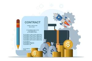 contract concept. successful negotiations. businessman completes the contract. business agreement negotiation, successful communication, discussion, project agreement, partnership, vector. vector