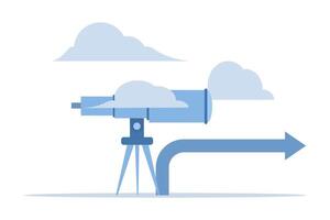 el mentalidad y visión de un líder en haciendo negocio decisiones el cerebro hace decisiones empresario hallazgo el camino adelante representado por prismáticos y direccional flechas vector ilustración.