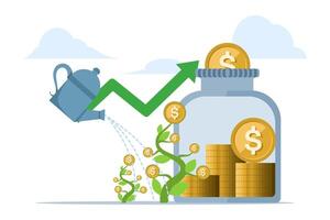 concepto de inversión, crecimiento, fondos, Finanzas y contabilidad, comercio, financiero crecimiento, inversión análisis, financiero éxito y dinero crecimiento. plano diseño vector ilustración.