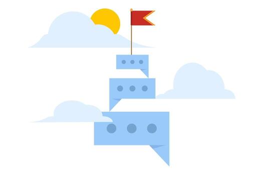 communication skills to achieve goals, Communicate for success, sending a message, mission statement or advertising message to customers, speech bubble with flag as goal. flat vector illustration.