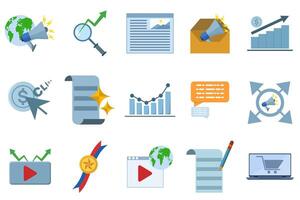 Set of digital marketing icons. Content, search, marketing, ecommerce, seo, electronic devices, internet, analytics, social and more flat icons. flat vector illustration on white background.