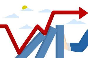 Concept of dealing with investment risk. The stock market falls. Economic recession due to high inflation. loss of capital. Businessman's hands trying to prevent the bar graph from falling. vector