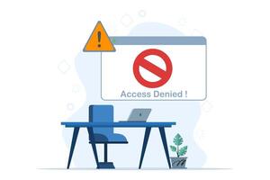 IP address concept, 404 error page, access denied, account block, little person confused with access denied. Illustration for websites, landing pages, mobile apps, posters and banners. vector