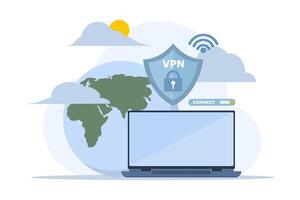 Virtual Private Network Concept. Using VPN Technology System to Protect their Personal Data on Smartphones, vpn technology system, browser unblock websites, internet connection. vector