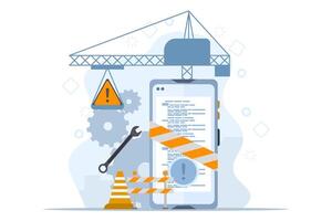 software desarrollo concepto, sitio web debajo construcción, desarrollador fijación web sistema y actualización servidor, sitio web mantenimiento, codificación y programación, ui aterrizaje página, web bandera, móvil aplicación vector