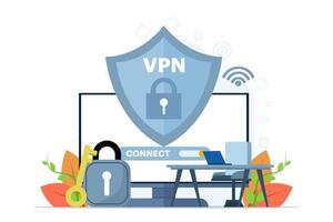 Virtual Private Network Concept. Using VPN Technology System to Protect their Personal Data on Smartphones, vpn technology system, browser unblock websites, internet connection. vector