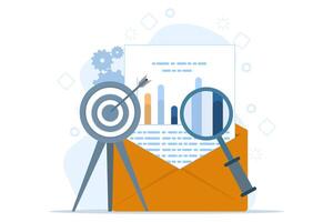 Flat illustration concept of business performance data analysis, search engine optimization, market research graph, Data Analysis, financial report, business strategy. flat vector illustration.