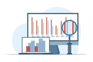 Flat illustration concept of business performance data analysis, search engine optimization, market research graph, Data Analysis, financial report, business strategy. flat vector illustration.