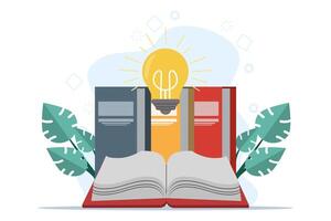 concept of education, knowledge, book library, reference literature and books, online library reading books in pile of publications. Obtaining information, preparing for the exam with examples. vector