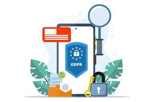 GDPR, General Data Protection Regulation, Network data security, Confidential data protection, Web security, Cyber security technology concept flat illustration for landing page, website banner design vector